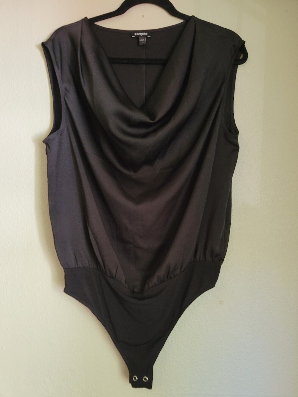 Express Black Draped Cowl-Neck Bodysuit